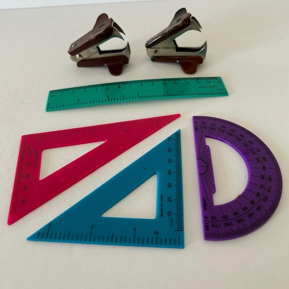 🦋 5/$25 - Miscellaneous School Supplies: Geometry Rulers and VTG Staple Removers